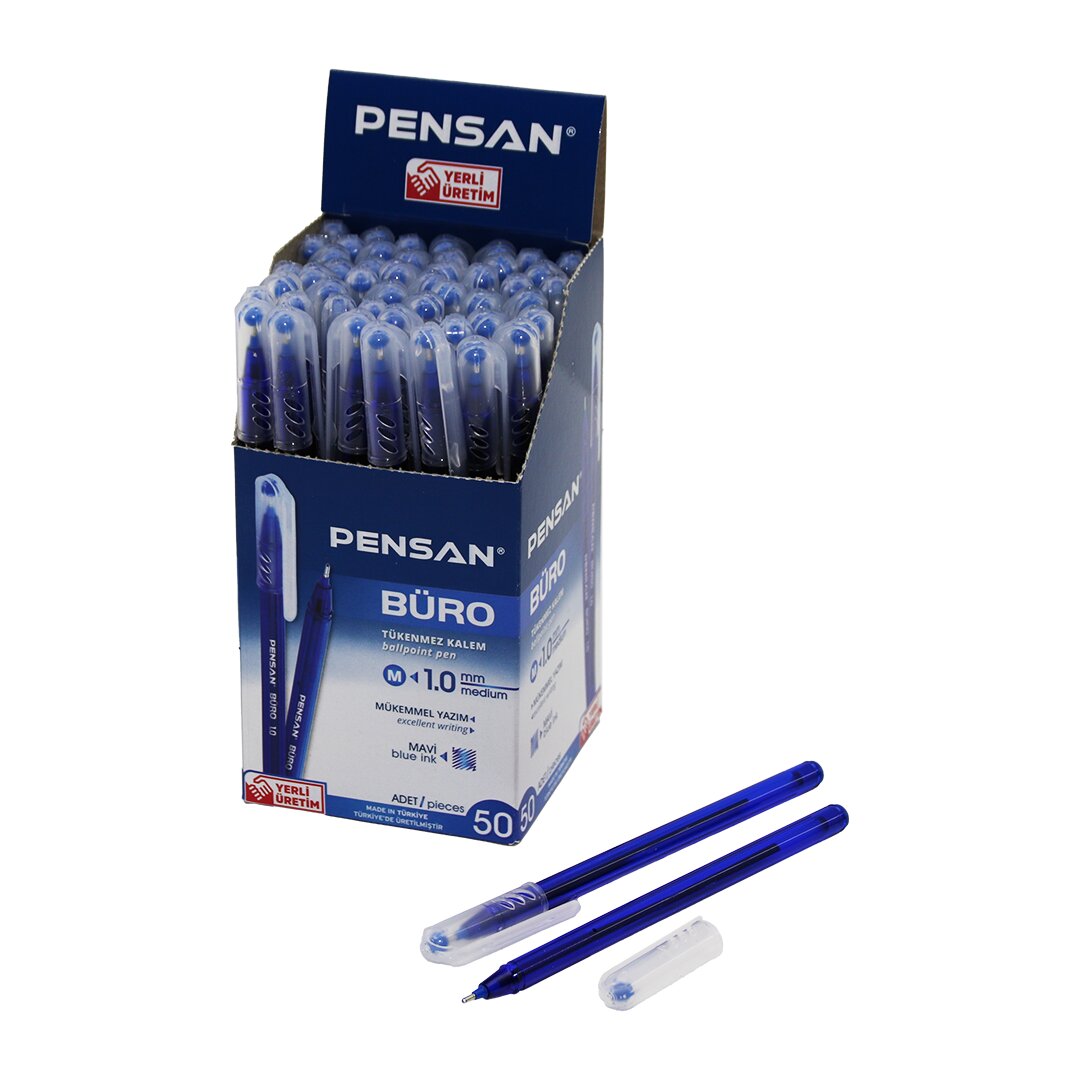 50 Pack Pensan Office Blue Ballpoint Pen M-Medium - 1.0MM Ti