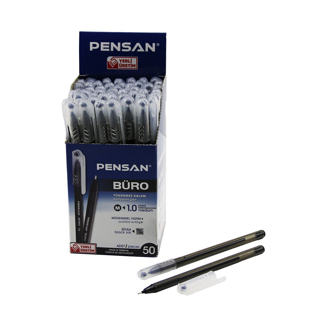 50 PENSAN BÜRO Black Ballpoint Pens M-Medium 1.0mm Tip (5563