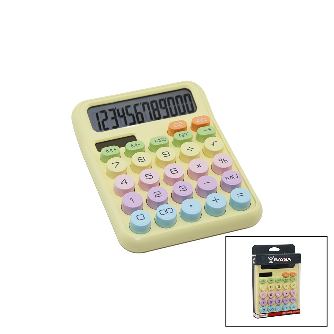 Solar-Powered Calculator, 12-Digit, Colorful Design 16X12X2C