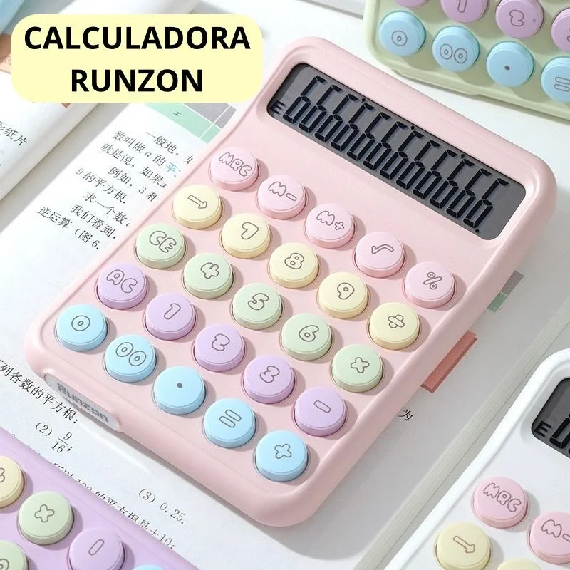 Runzon Colored Calculator Round Button 12-Digit Blue RZ-822