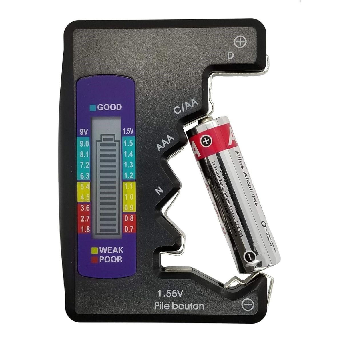 Evrensel Dijital Pil Test Cihazı – AA, AAA, C, D, N, 9V ve D