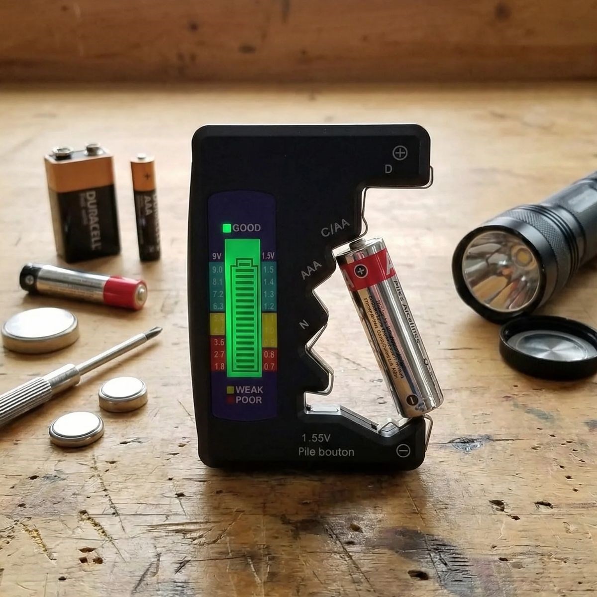Evrensel Dijital Pil Test Cihazı – AA, AAA, C, D, N, 9V ve Düğme Pil Uyumlu Mini Pil Kapasite & Seviye Ölçer (5563) #2