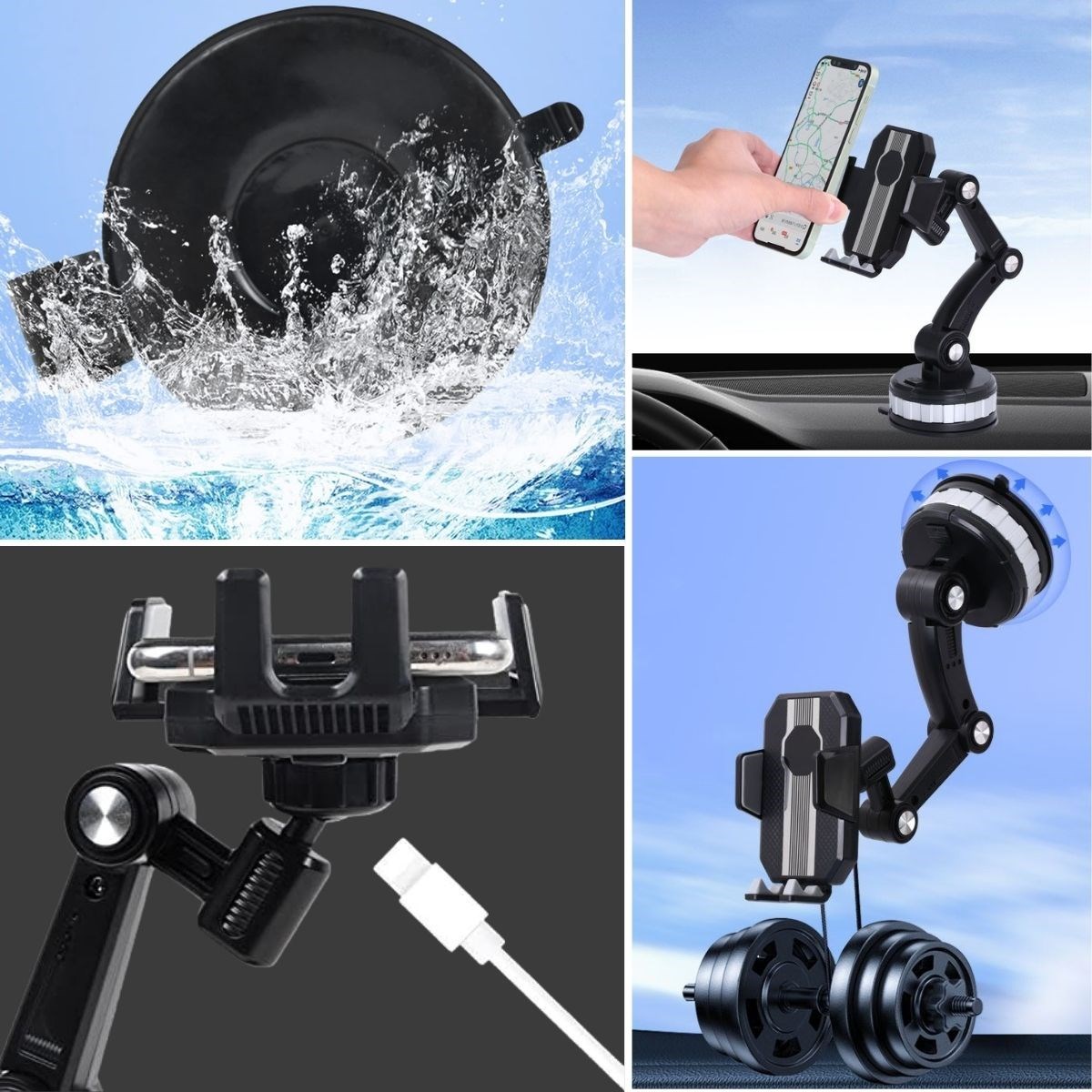 Jel Vantuzlu Cama Takılabilen Güçlü 360 Derece Dönebilen Ayarlanabilir Araç Içi Vantuzlu Telefon Tutucu (5563) #2