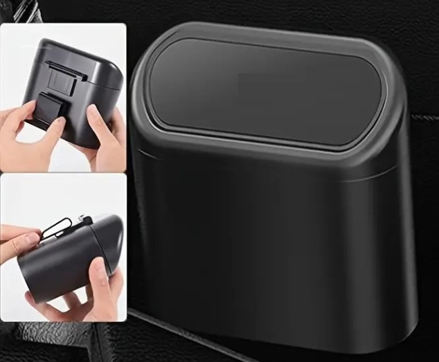 Car Trash Bin with Lid Organizer Black (5563) #3