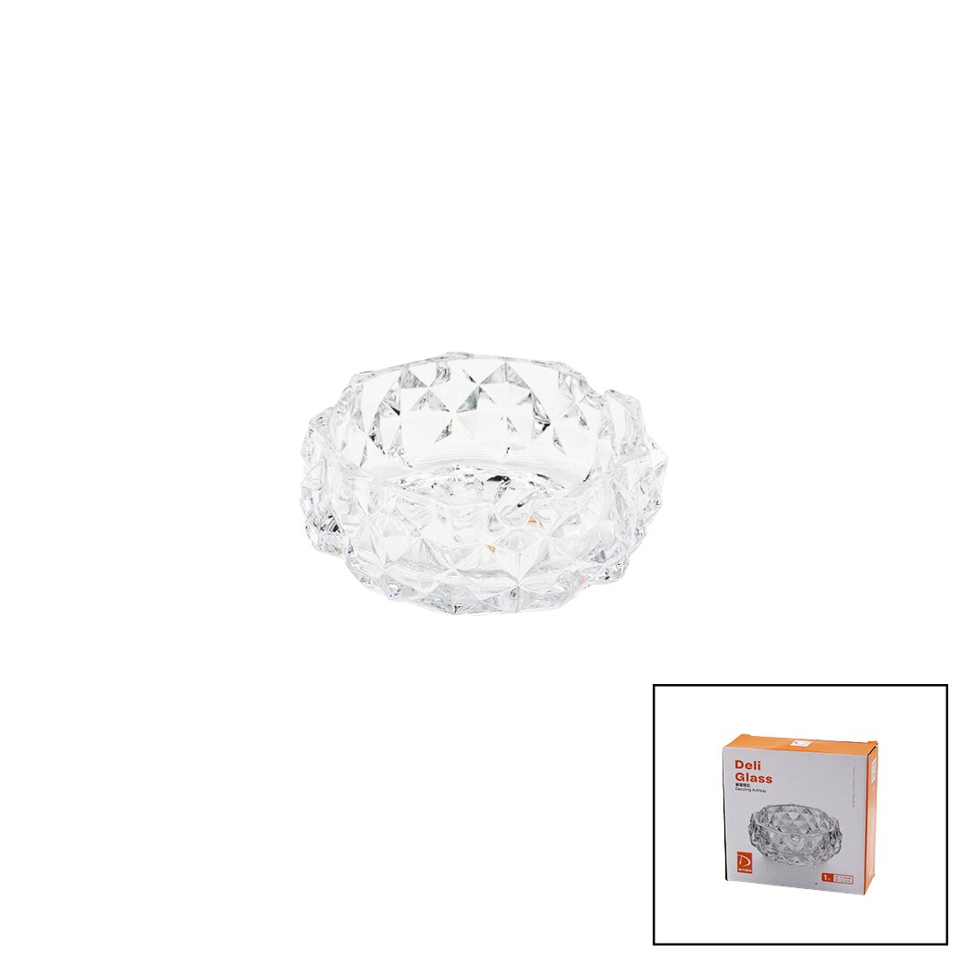 Small Glass Diamond Crystal Round Ashtray Diameter 11.2cm He
