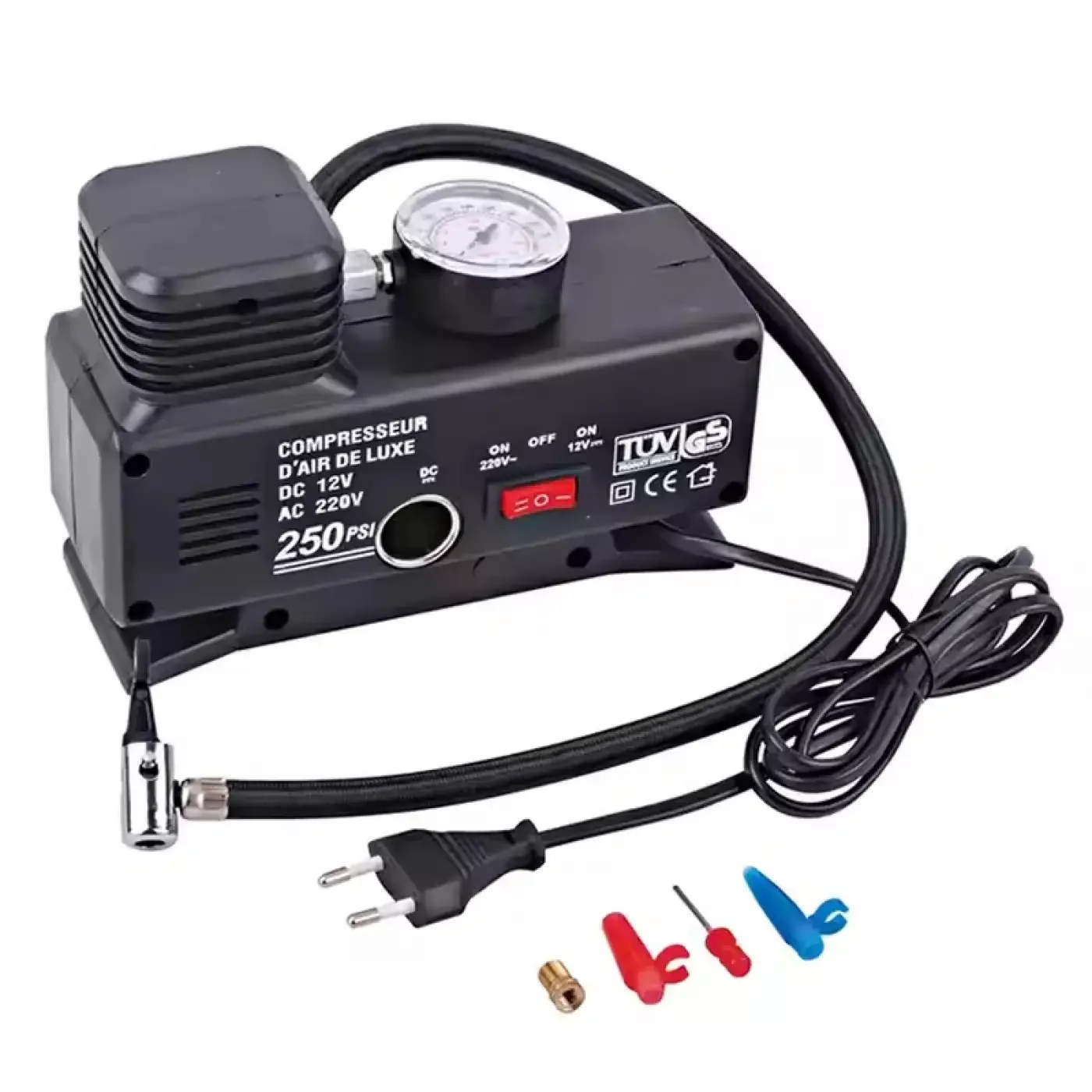220V-12V 250 PSI Air Compressor Tire Inflator with Cigarette Lighter Plug #2