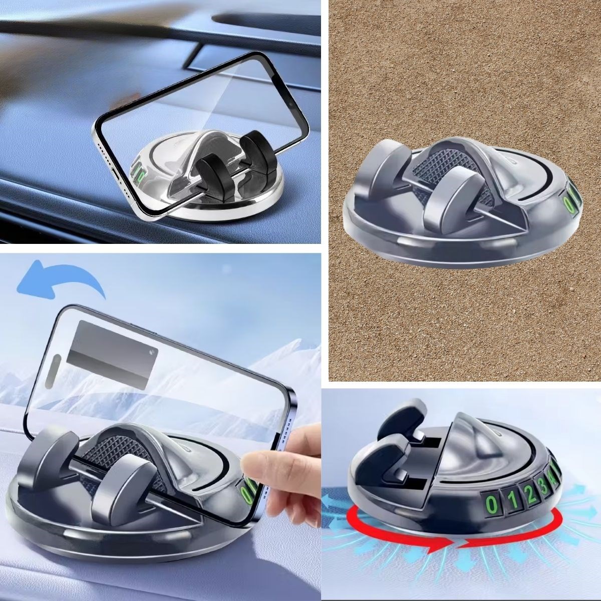 Numaratörlü Güçlü Yapışkanlı 360 Derece Dönebilen Su Geçirmez Araç İçi Telefon Tutucu Plastik Aparat (5563) #3