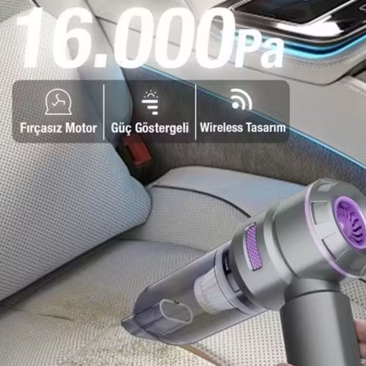 9 Farklı Uçlu Kablosuz Şarjlı Araç İçi Süpürge – Wireless Destekli, Güçlü Emiş, Taşınabilir Pratik Araç Temizleyici (5563) #5