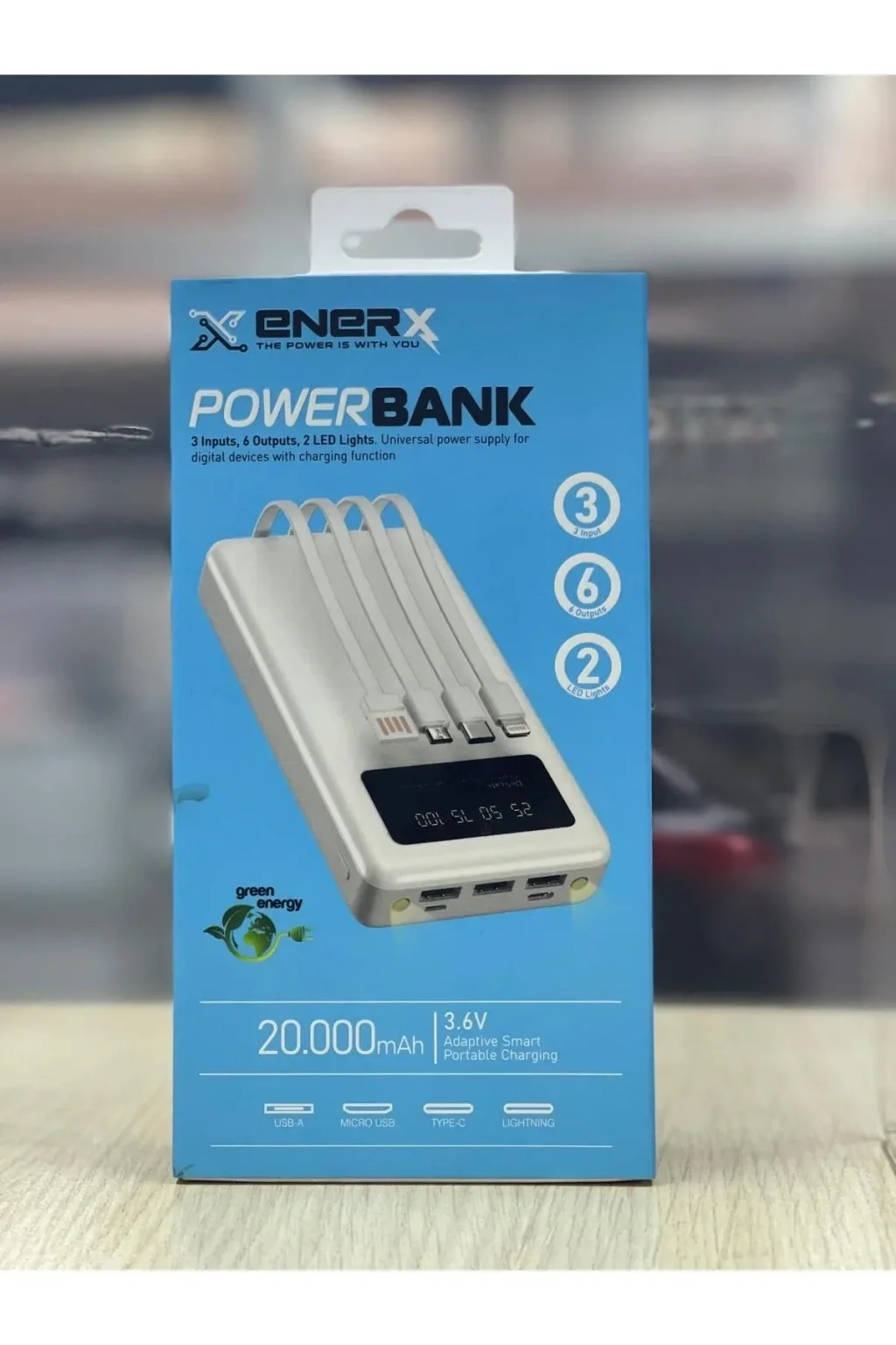 Enerx ENR-P20DC 20000 mAh 2.1 Amper Dahili Kablolu Powerbank Siyah (5563) #2