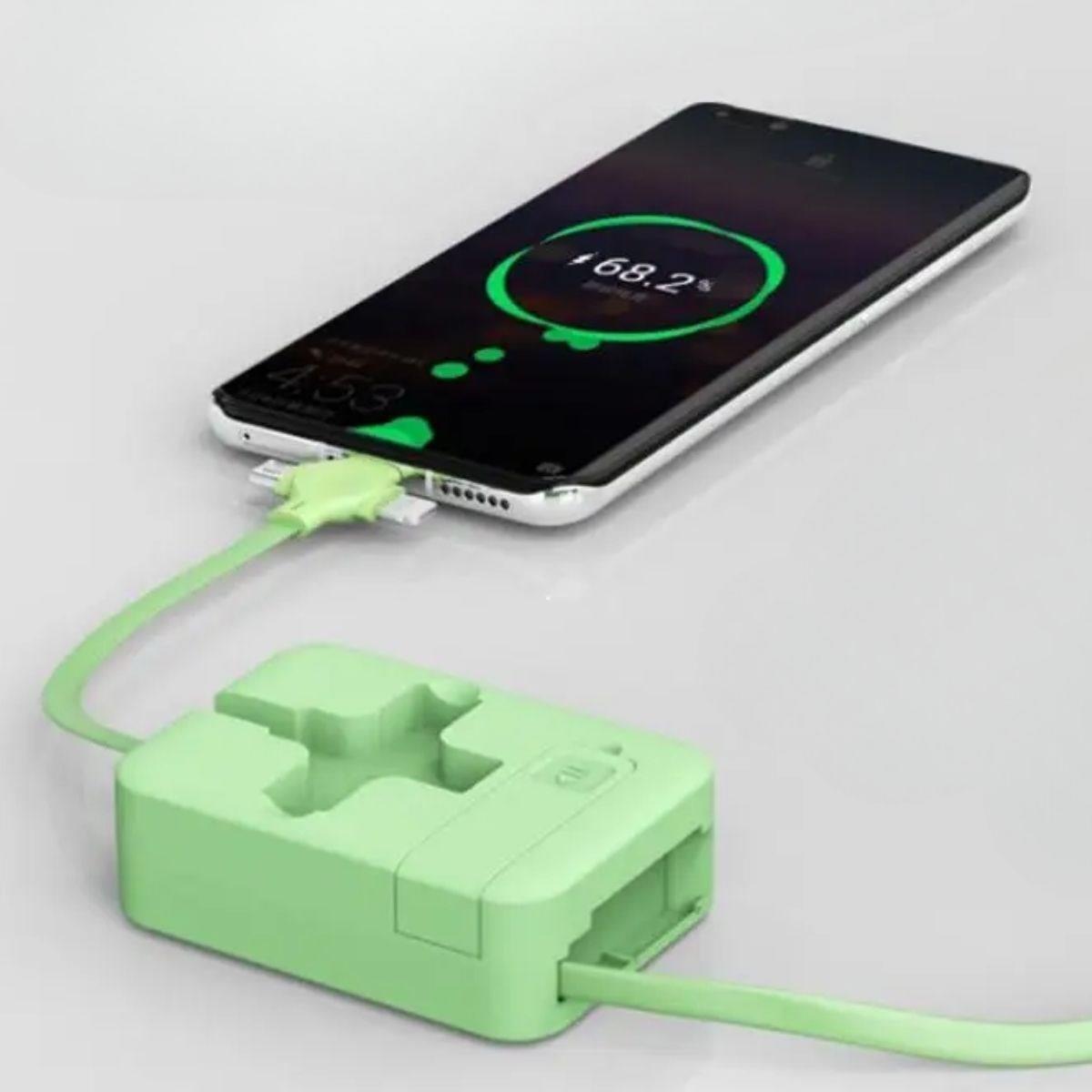 Cep Tipi Telefon Tutuculu Makaralı Uzayıp Kısalabilen 3'ü 1 Arada USB Şarj Kablosu (5563) #2