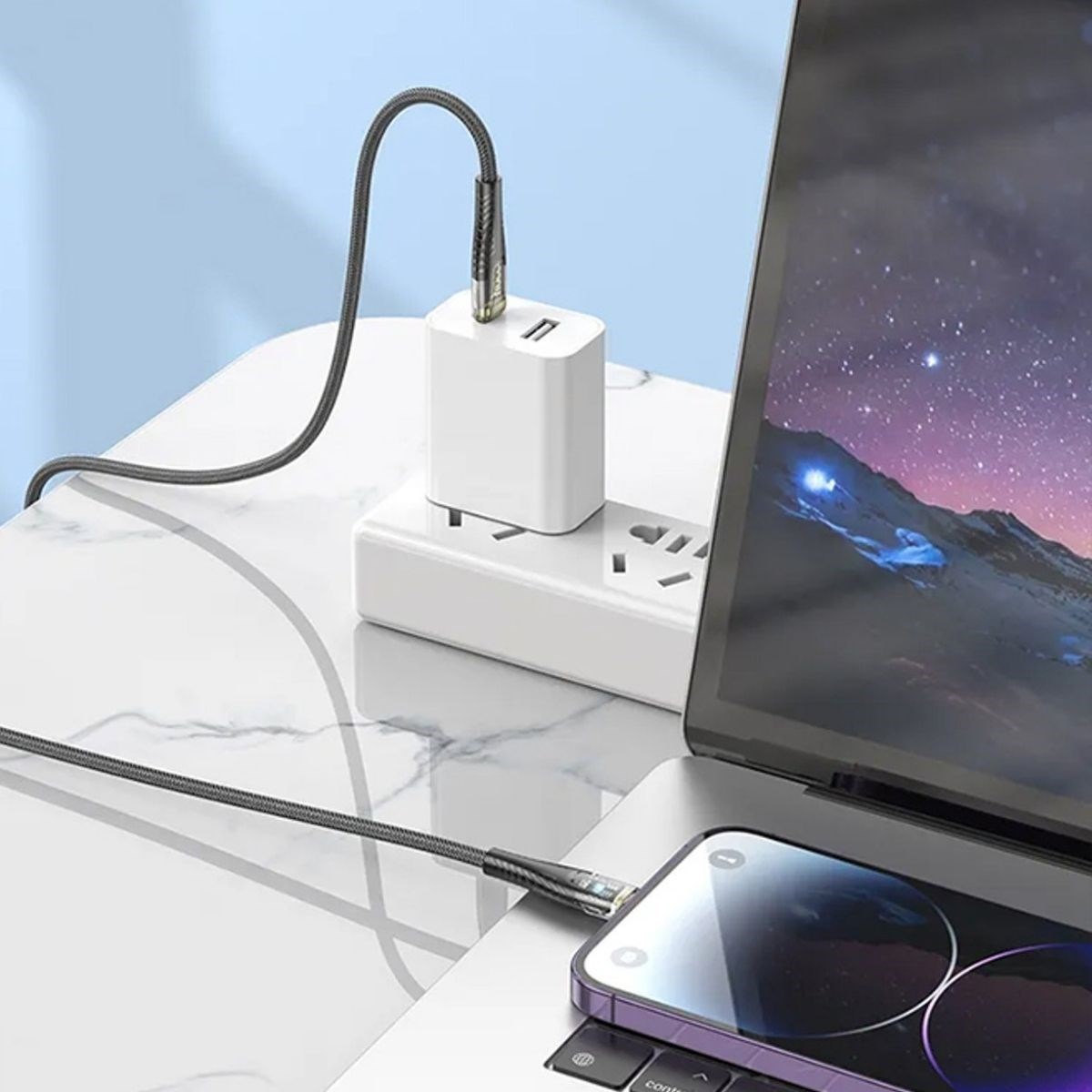 Led Işık Uçlu Sağlam İp Kablolu USB to Lightning Hızlı Şarj Kablosu (5563) #3