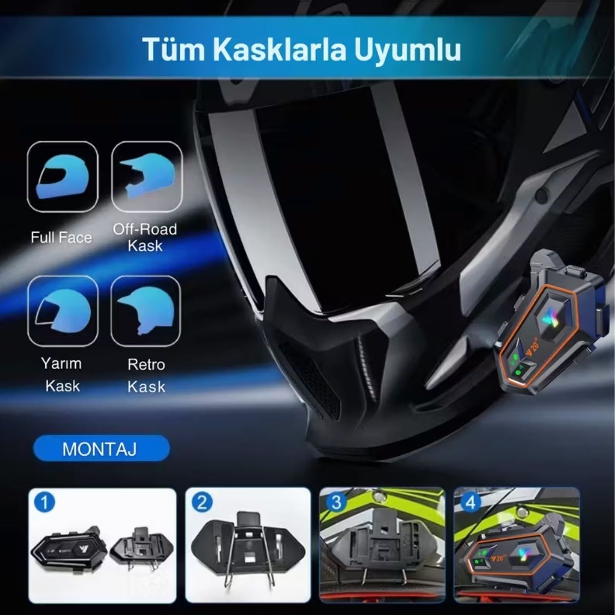 Y20 Motorsikletler İçin Kablosuz Bluetooth Kulaklıklı – Suya Dayanıklı, Uzun Ömürlü Batarya, Gürültü Engelleme Özellikli Kask Kulaklığı (5563) #5