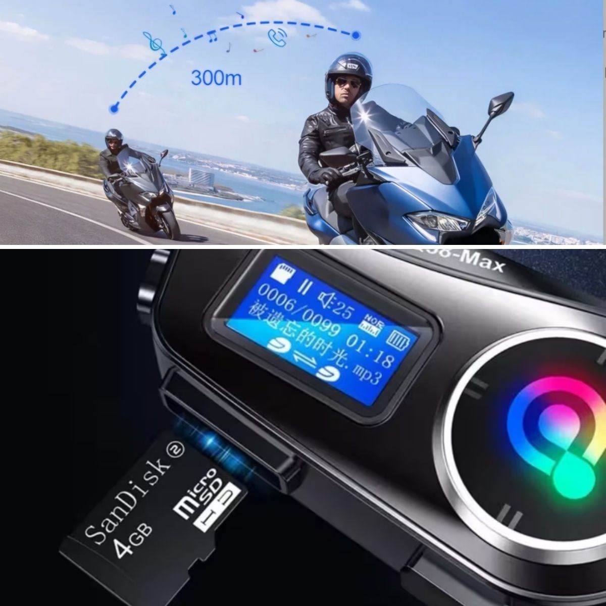 Q58 Motorsikletler İçin Fener Özellikli SD Kart Bölümlü LCD Ekranlı Kablosuz Bluetooth Kulaklıklı – Suya Dayanıklı Kask Kulaklığı (5563) #3