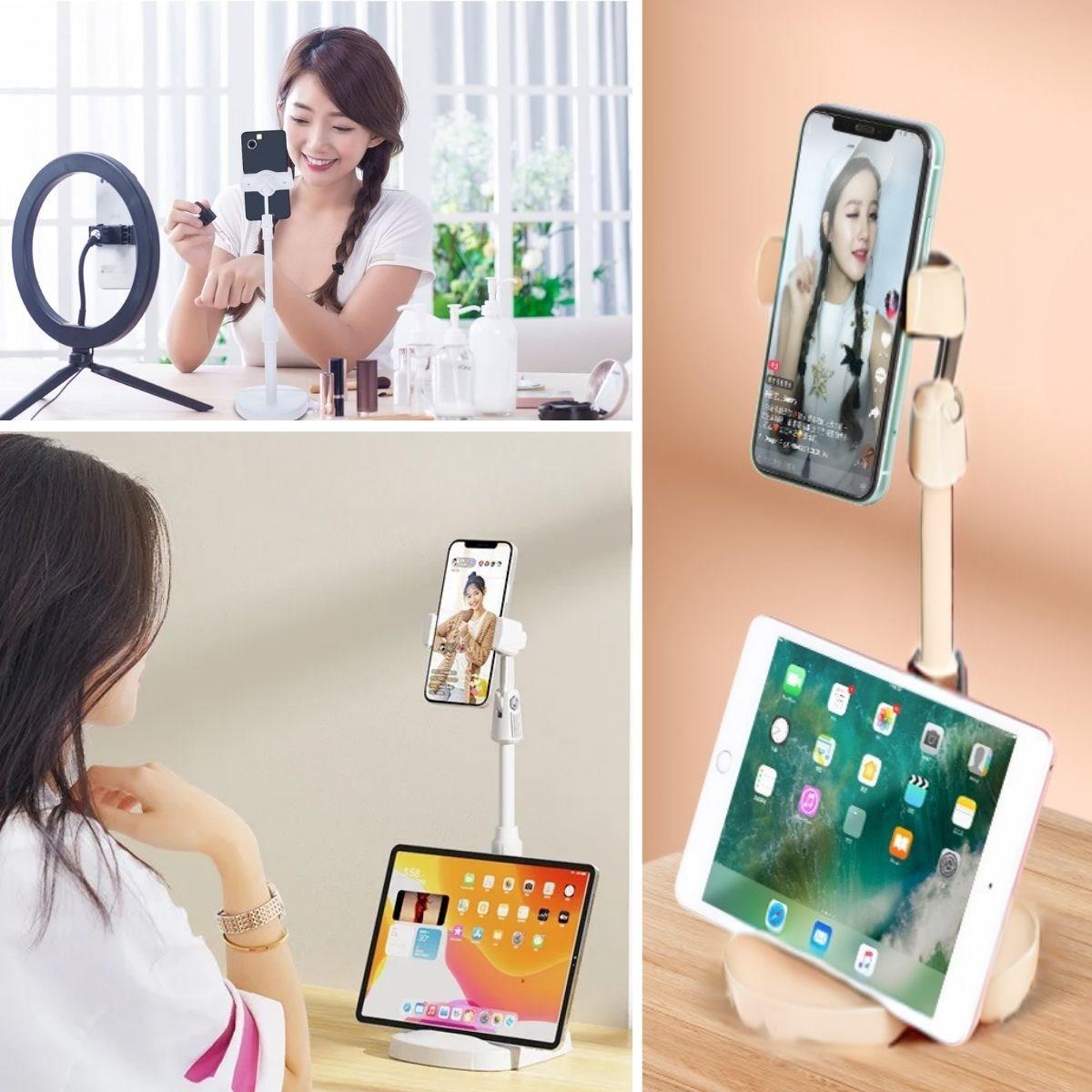 Masa Üstü Tablet ve Telefon Tutucu Plastik Aparat Beyaz Telefon Standı (5563) #2