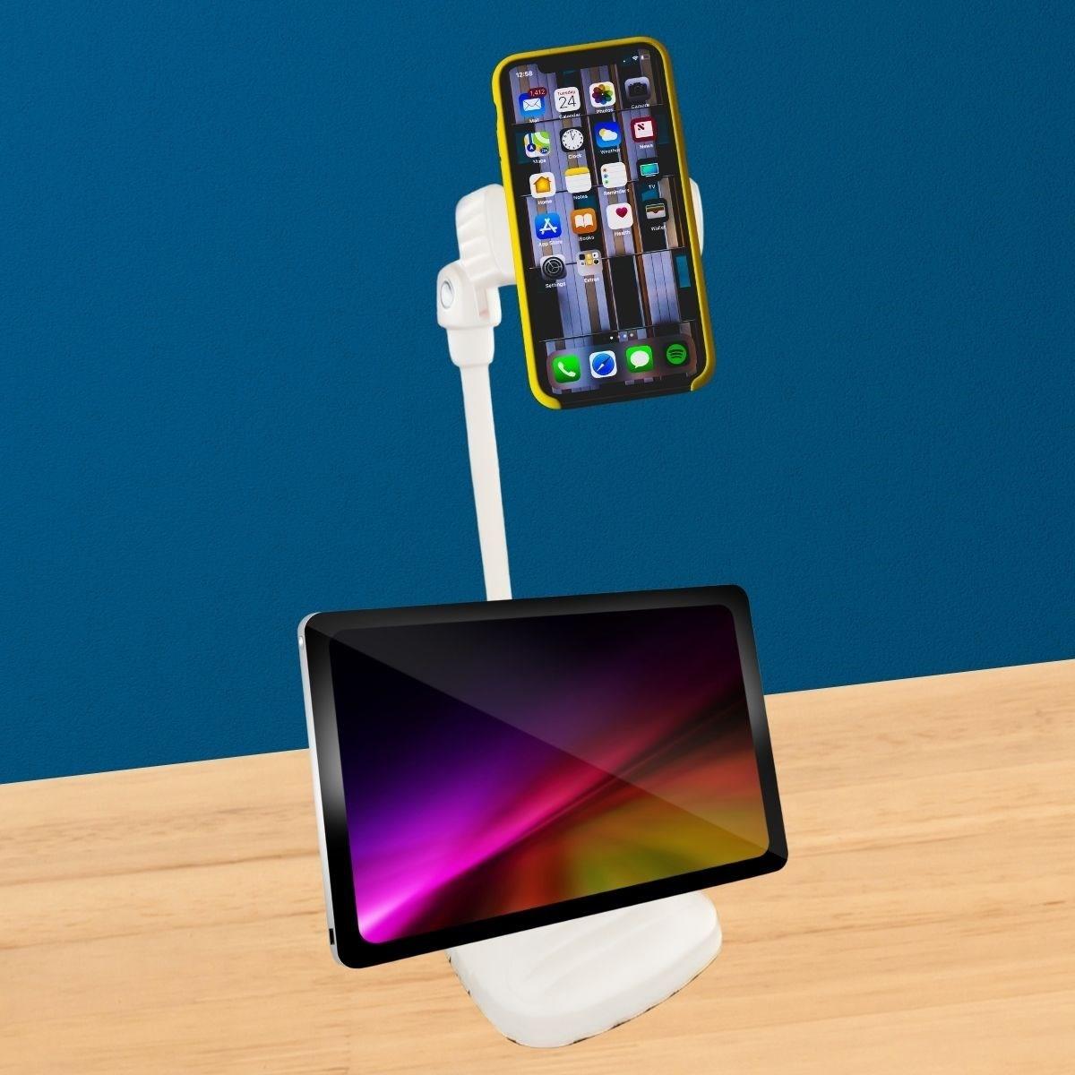 Masa Üstü Tablet ve Telefon Tutucu Plastik Aparat Beyaz Telefon Standı (5563) #3