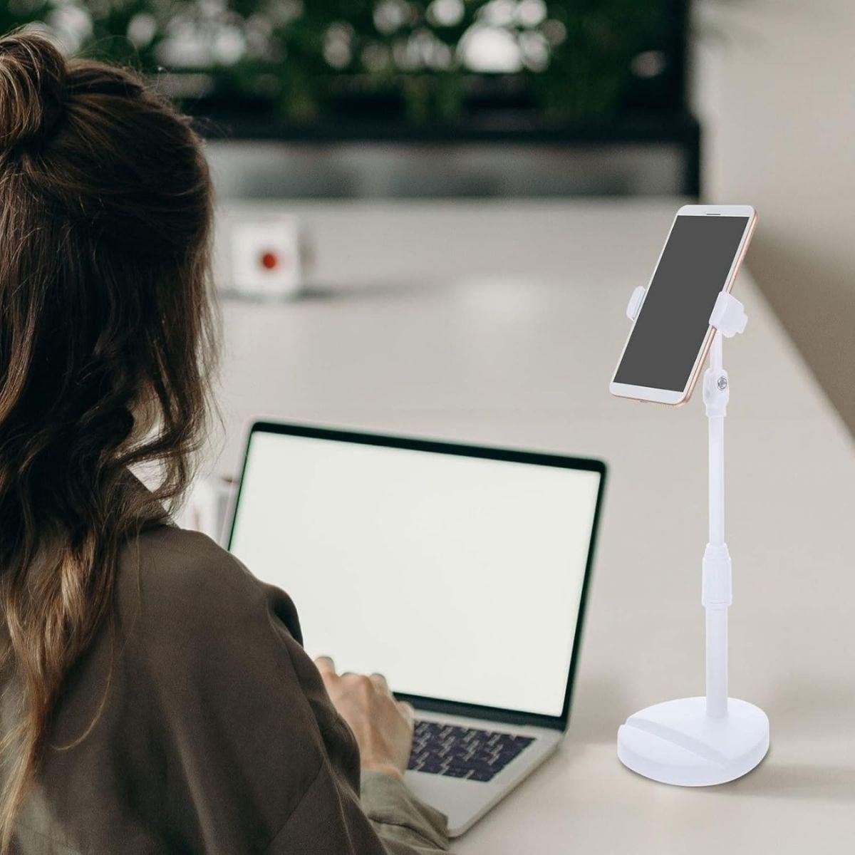 Masa Üstü Tablet ve Telefon Tutucu Plastik Aparat Beyaz Telefon Standı (5563) #4