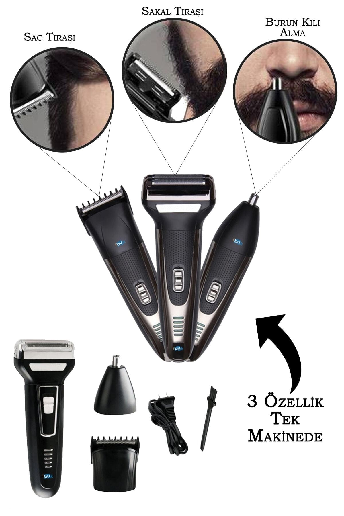 3-in-1 Hair Beard Trimmer Clipper Nose Hair Grooming Kit (5563) #4
