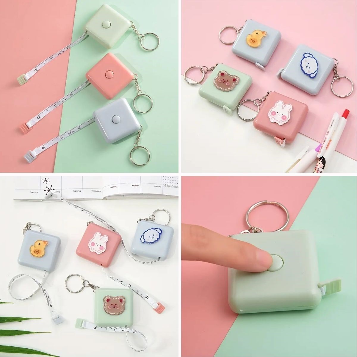 Cute Soft Sticker 150 cm Portable Keychain Measuring Tape (5