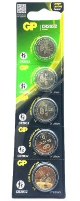GP LITHIUM CR-2032 3V Button Cell Battery 5-Pack Card