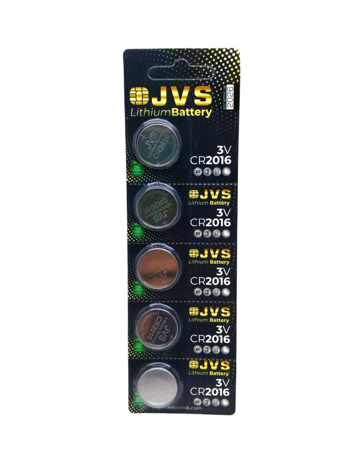 JVS CR2016 3V Coin Battery 5-Pack Card (5563)