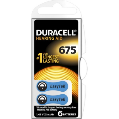 DURACELL 675 Hearing Aid Battery 6 Pack 1 Box (5563)
