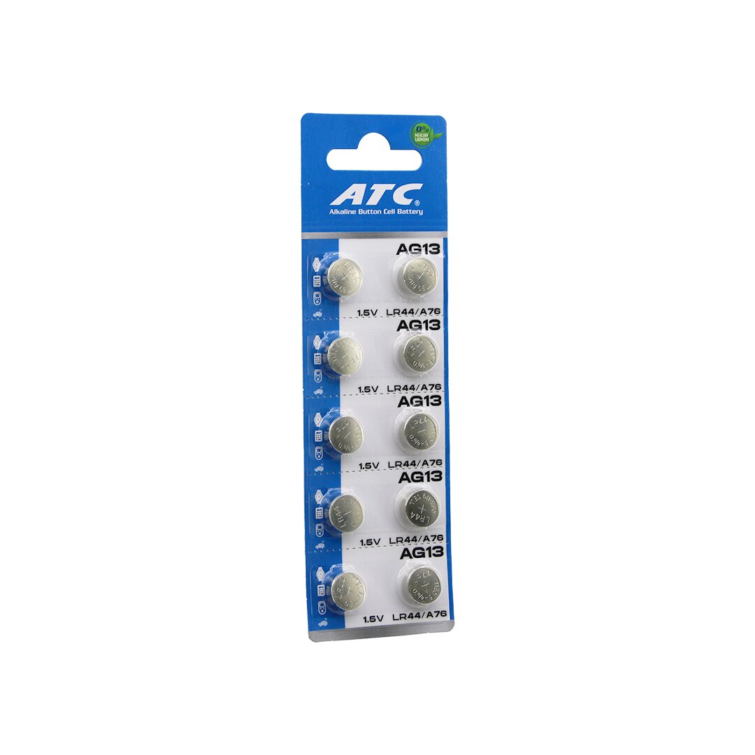 ATC Alkaline Button Battery AG13 LR-44/A76 1.5V 10-Pack Card