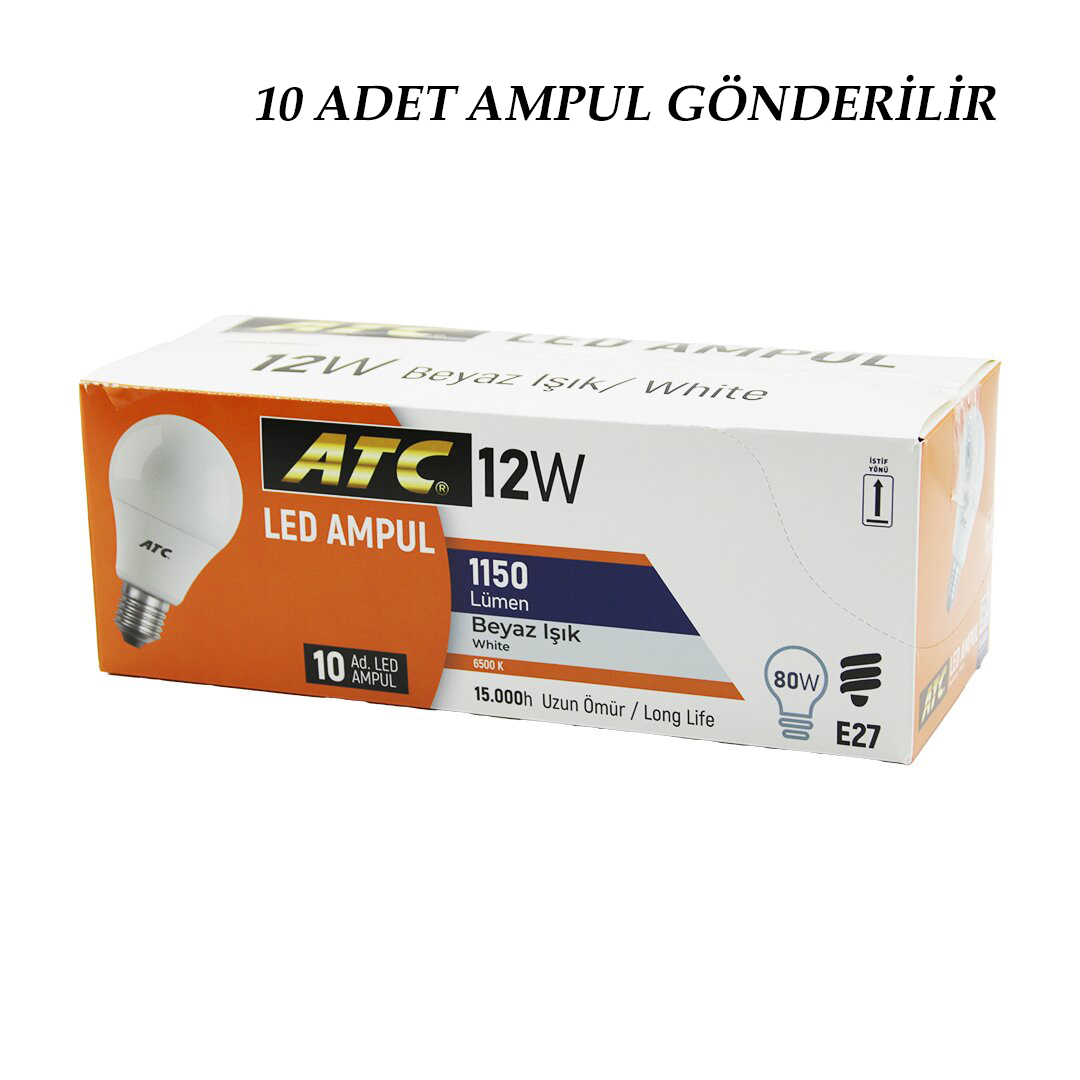 10 ADET ATC 12W=80W E27 BEYAZ=6500K LED AMPUL LAMBA 1150 LÜMEN 15.000 SAAT ÖMÜR (5563) #2