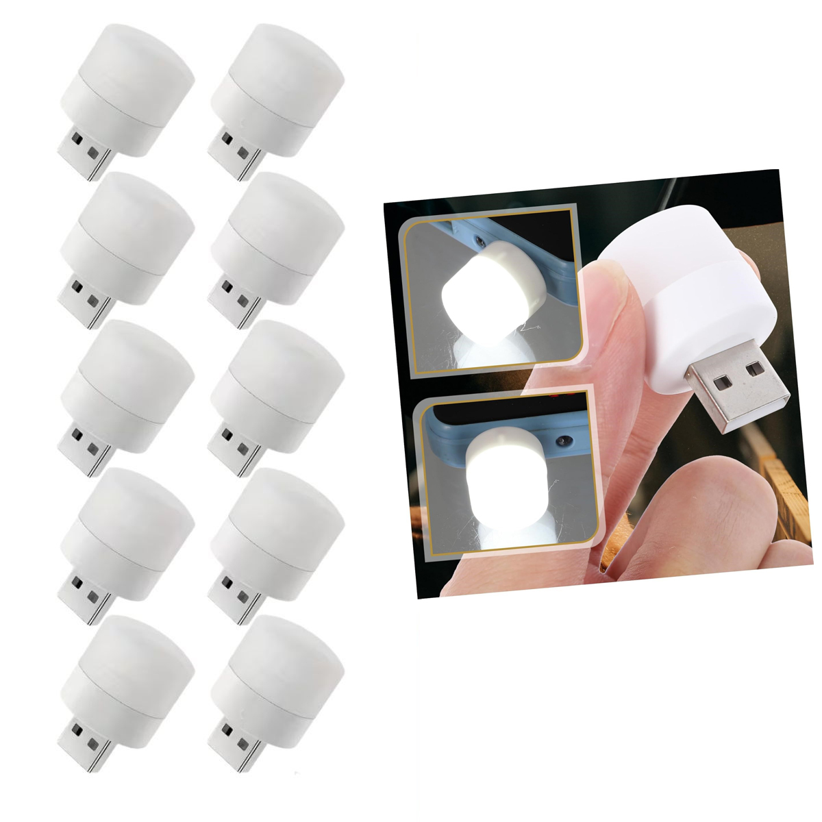 USB Mini Top LED 10-Piece Lighting Set – White Night Light,