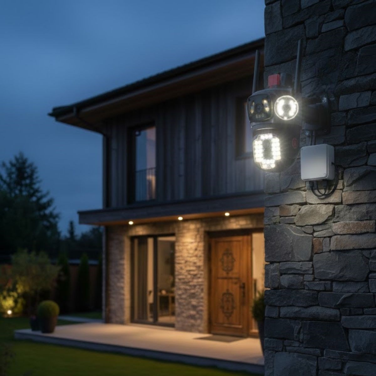 Kabelgebundene intelligente Sicherheitskamera – 4 Kameras Multi-Objektiv, 360° PTZ, Dual-Antenne, Nachtsicht, IP-Kamera für außen (5563) #4