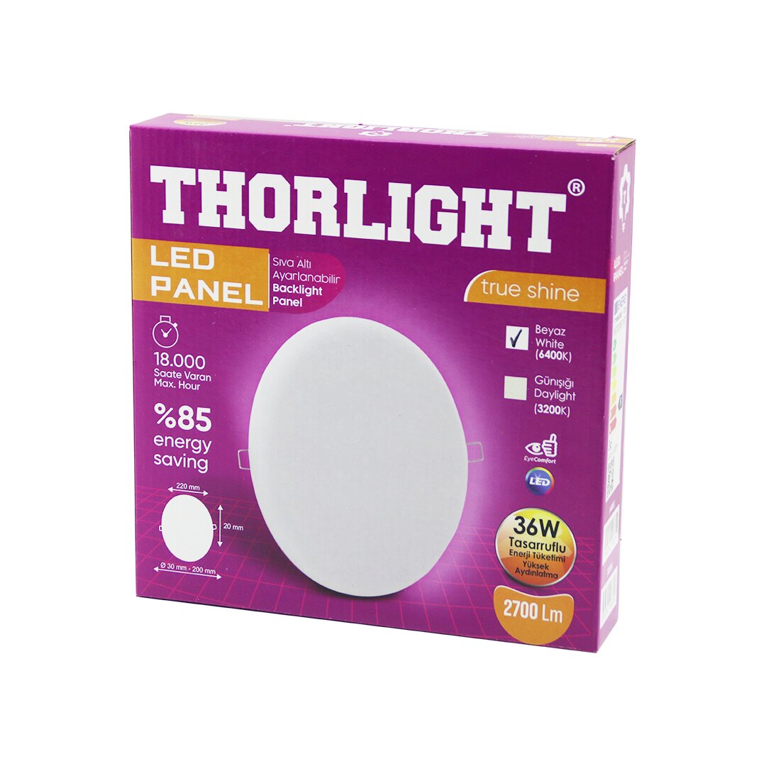 THORLIGHT S-236 36W 22CM BEYAZ LED PANEL SIVA ALTI AYARLI MA