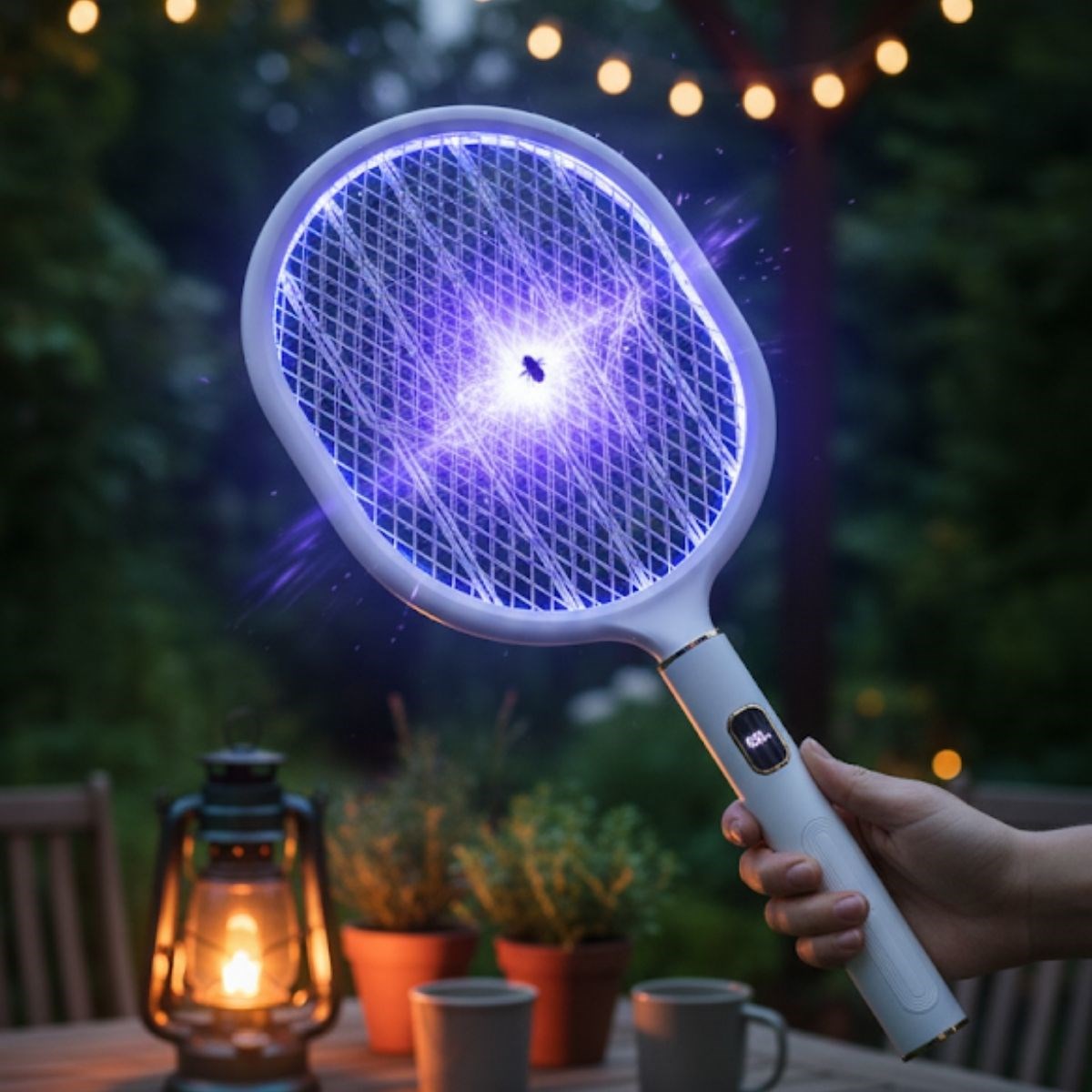 USB Şarjlı Beyaz Renk Kendiliğinden Standlı Şarj Göstergeli UV Işıklı Sinek Öldürme Raketi LTD-718 (5563) #2