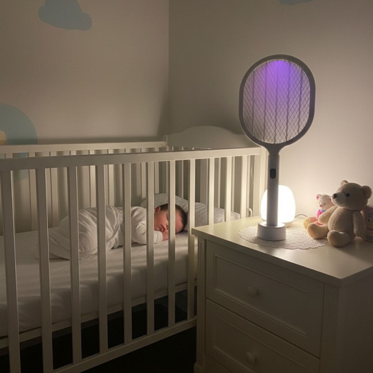 USB Şarjlı Beyaz Renk Kendiliğinden Standlı Şarj Göstergeli UV Işıklı Sinek Öldürme Raketi LTD-718 (5563) #3