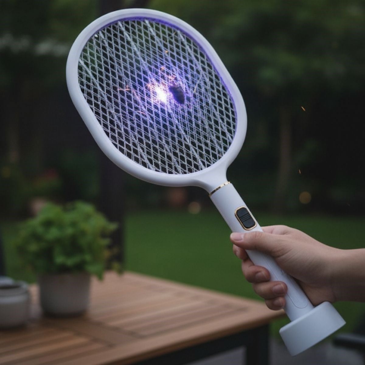 USB Şarjlı Beyaz Renk Kendiliğinden Standlı Şarj Göstergeli UV Işıklı Sinek Öldürme Raketi LTD-718 (5563) #4