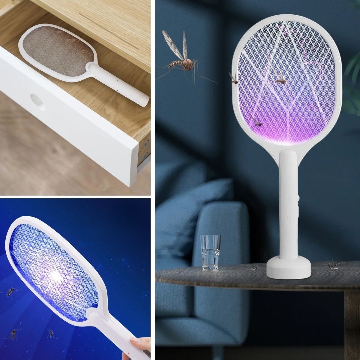 Şarjlı Sinek Öldürücü Masaüstü Standlı,Mor Işık Sinek Kovucu Raket 5w (5563) #2