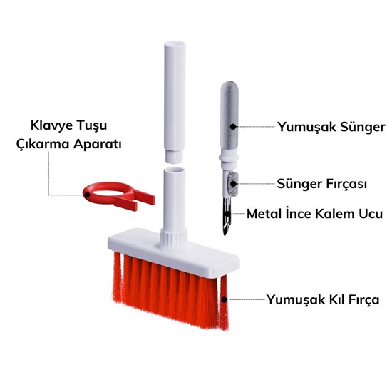 Çok Amaçlı Kırmızı Hassas Fırça Başlıklı  Bilgisayar Laptop Temizleme Fırçası (5563) #4