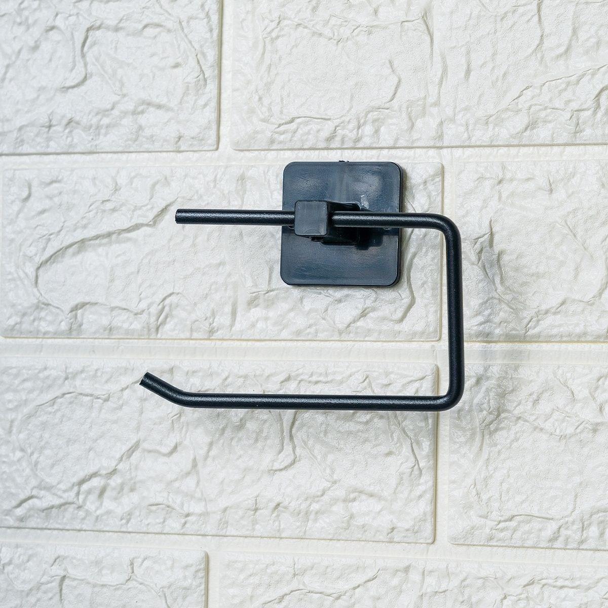 Kendiliğinden Yapışkanlı Siyah Paslanmaz Metal Kapaksız Tuvalet Kağıtlığı Aparatı (5563) #4