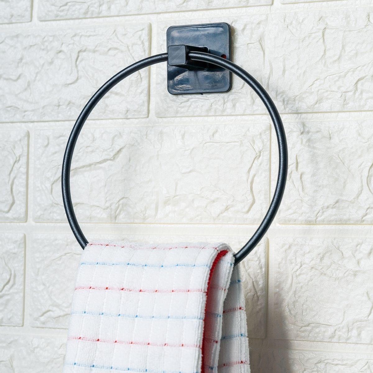 Selbstklebender schwarzer Edelstahl-Rundhandtuchhalter (5563) #3