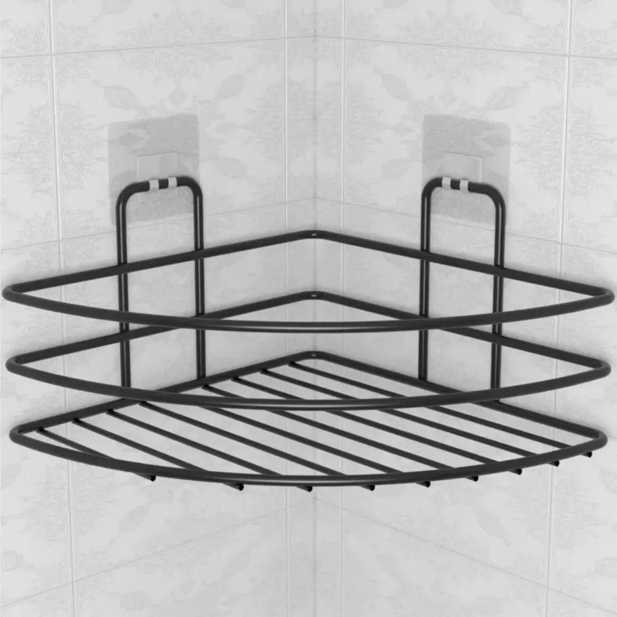 Kendiliğinden Yapışkanlı Montaj Gerektirmeyen Tek Katlı Banyo Askı Köşe Şampuanlık Siyah (5563) #3