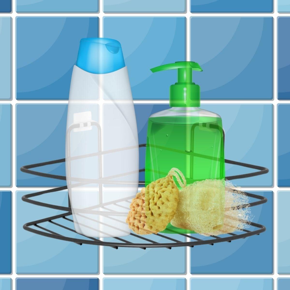 Kendiliğinden Yapışkanlı Montaj Gerektirmeyen Tek Katlı Banyo Askı Köşe Şampuanlık Siyah (5563) #4