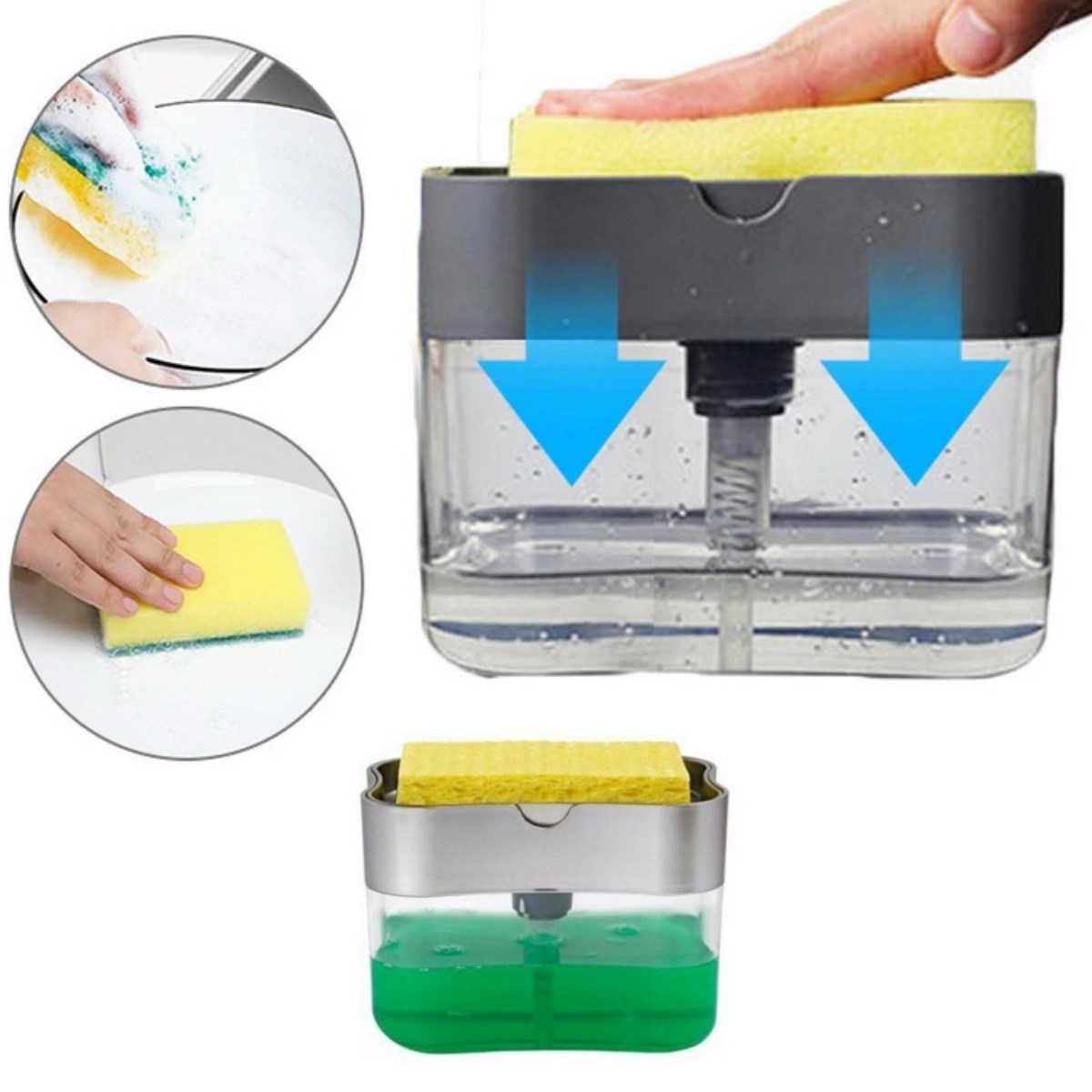 2-in-1 Press Soap Dispenser and Dish Sponge Holder (5563)