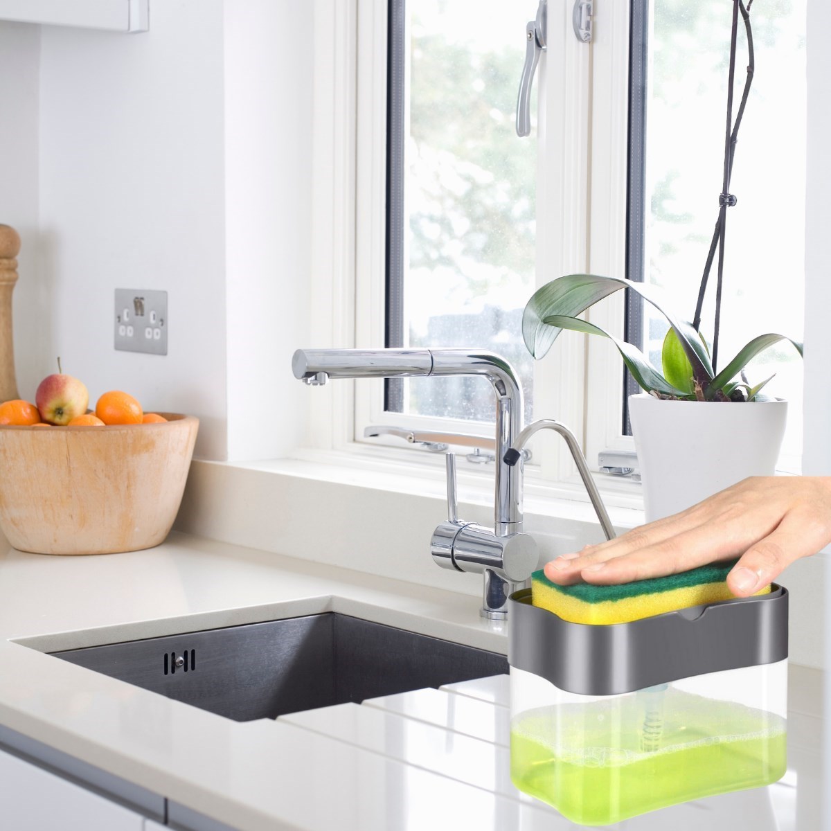 2-in-1 Druckpumpe Seifenspender und Spülschwammbehälter (5563) #3