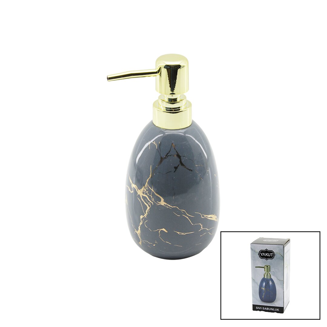 Vertical Round Grey Marble Ceramic Soap Dispenser Gold Cap (