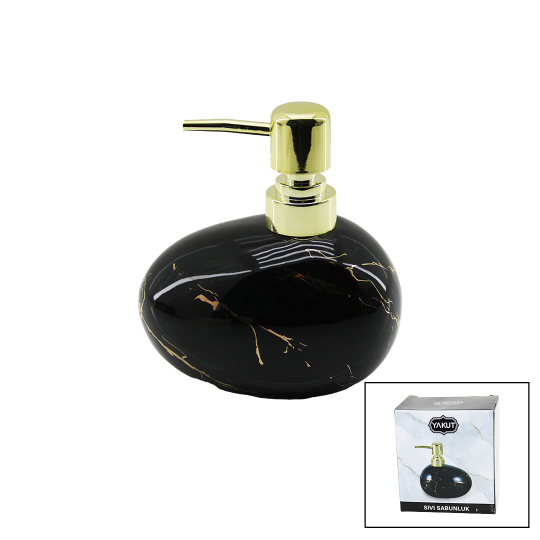 Horizontal Rounded Black Marble Ceramic Soap Dispenser Gold