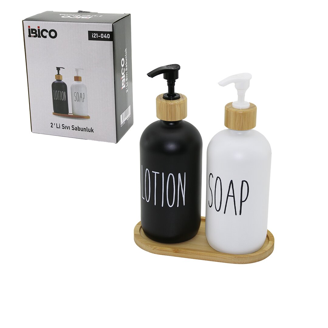 2-Piece Glass Liquid Soap & Lotion Dispenser Set 2X500ML Bla