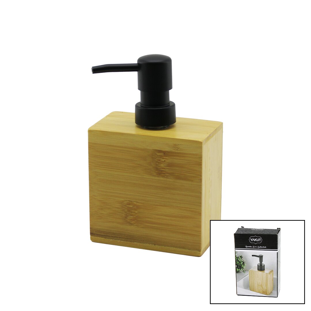 Rectangular Bamboo Wood Liquid Soap Dispenser Black Pump 5.8