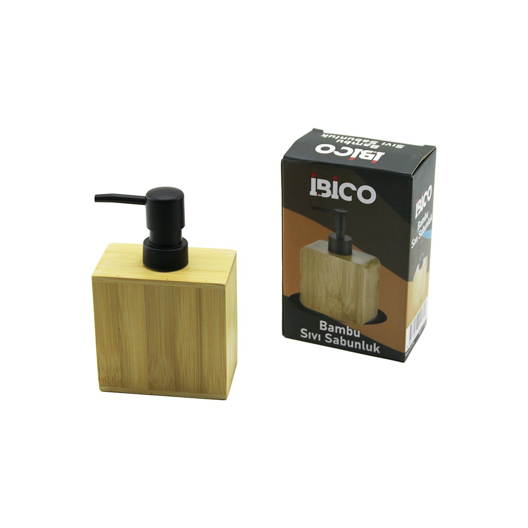 Rectangular Bamboo Wood Liquid Soap Dispenser Black Pump 5.8