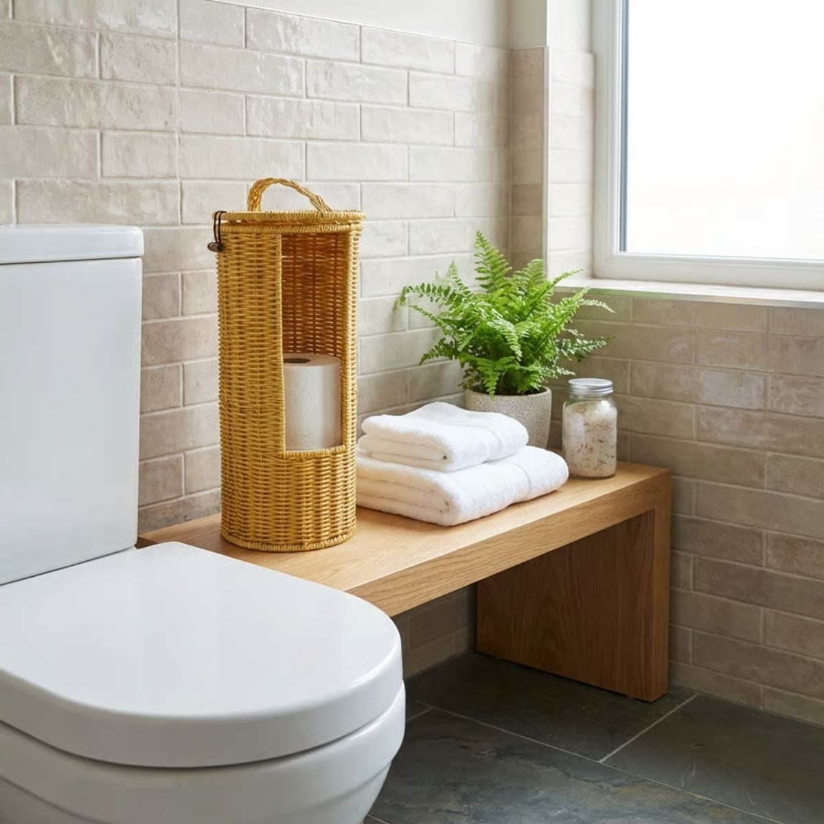 Hanging Plastic Rattan Toilet Paper Stand – Woven Look, Lidded, Storage WC Holder (5563) #3