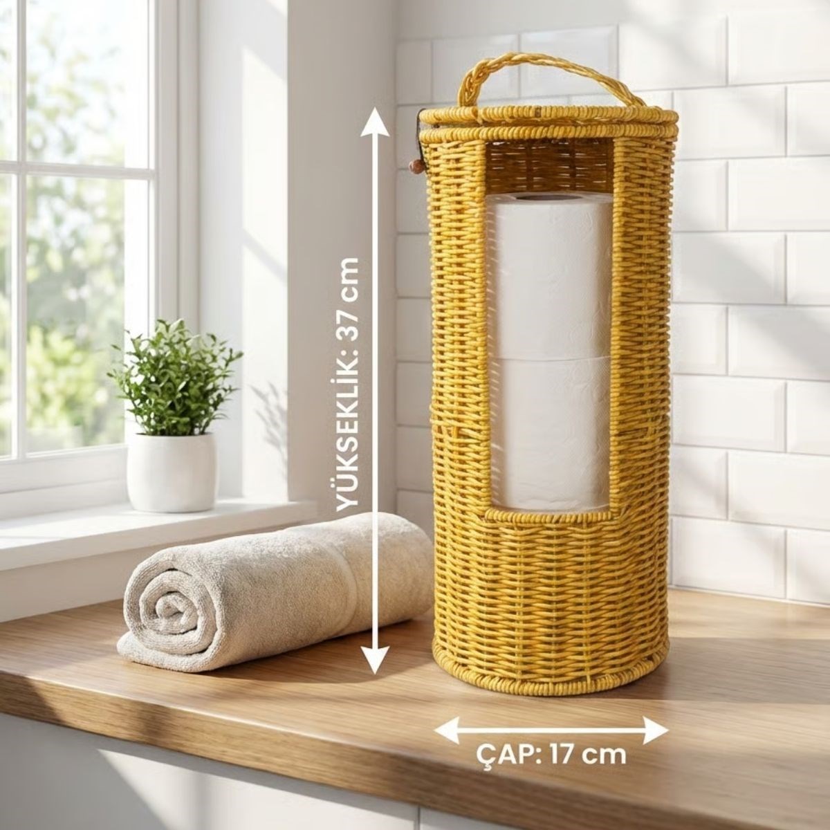 Hanging Plastic Rattan Toilet Paper Stand – Woven Look, Lidded, Storage WC Holder (5563) #5