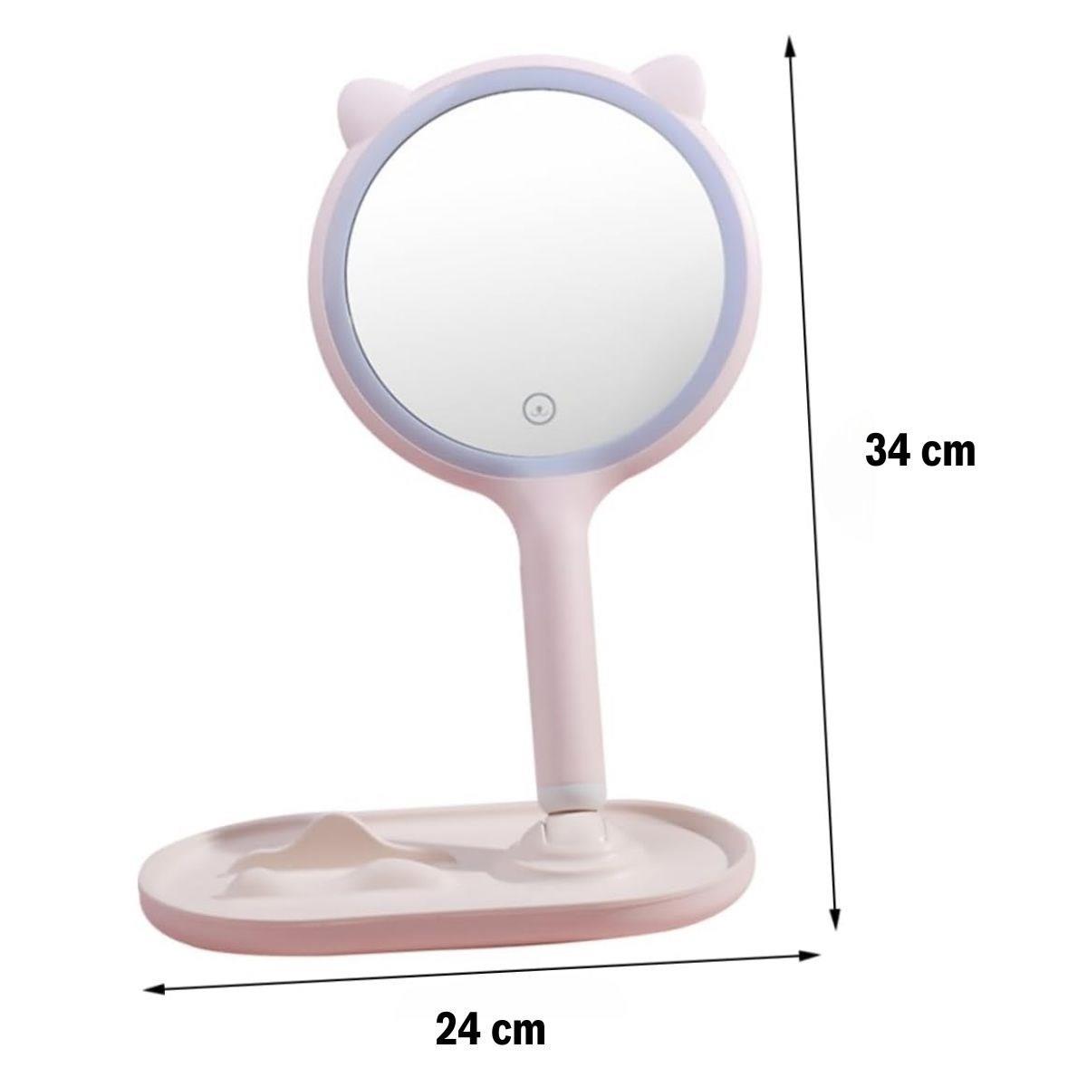 Kedi Kulaklı Telefon Standlı Yuvarlak Dokunmatik Led Ayarlı Masa Üstü Makyaj Aynası (5563) #3
