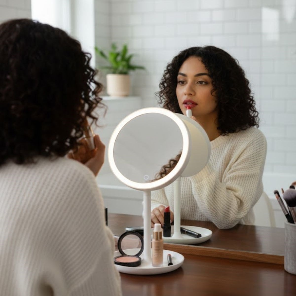 LED Işıklı Yuvarlak Makyaj Aynası – Dokunmatik Ayarlanabilir Işık Tonlu, 360 Derece Döner Masaüstü Profesyonel Makyaj ve Cilt Bakım Aynası (5563) #4